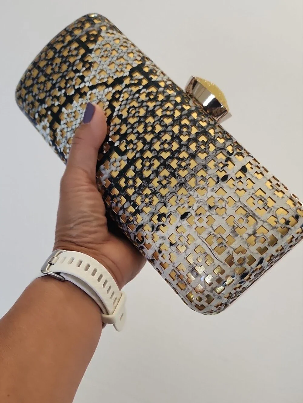 RARE Elegant Galian Gold and Black Cylinder Barrel Shoulder Clutch Evening  Bag